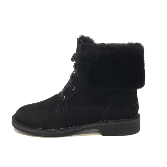 UGG Weylyn Shearling Cuff Ankle Boots -Black Suede -US 9.5 -NEW - Picture 2 of 8